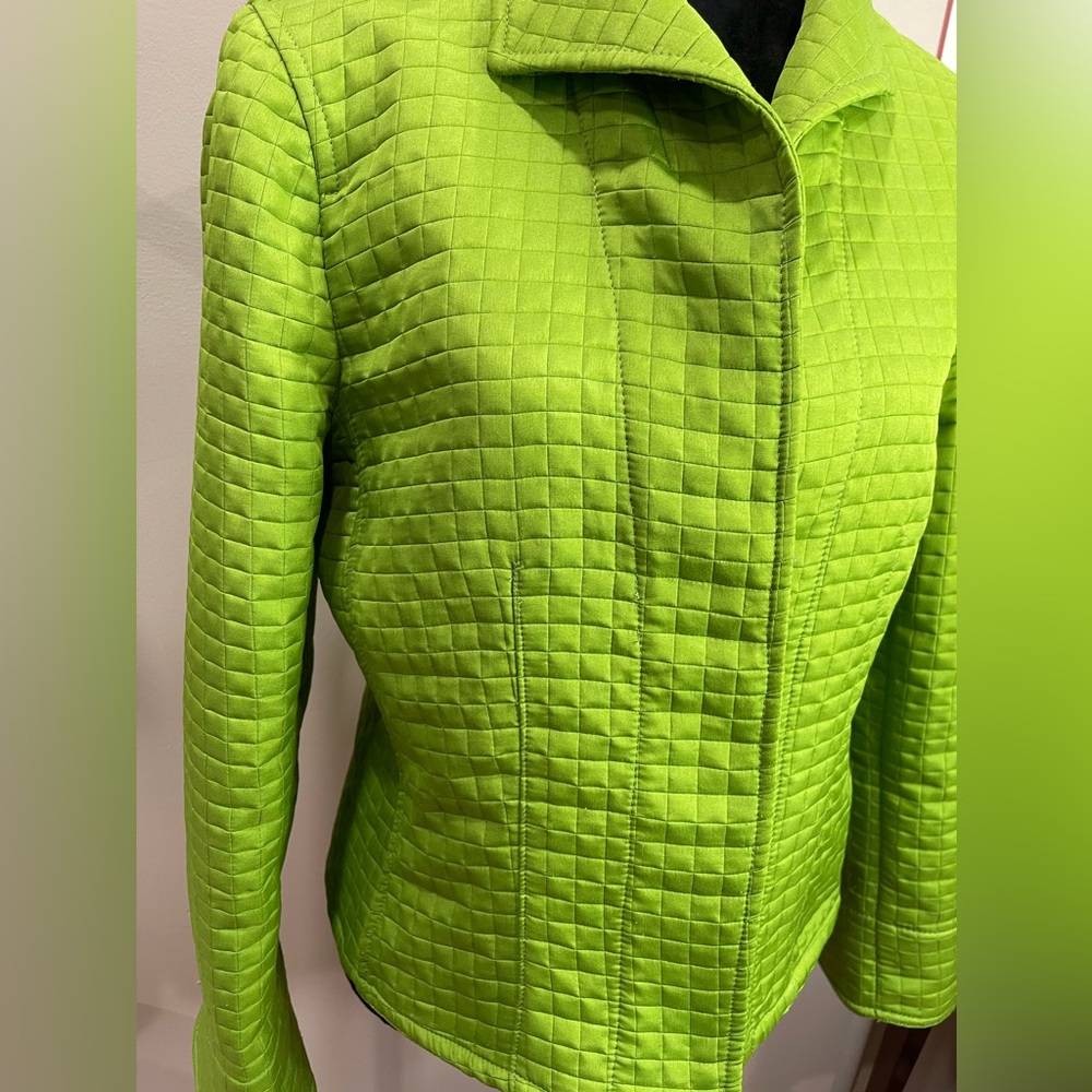 Harve Bernard Green Quilted Women's Jacket size 12 vintage 1990s open no closure - Picture 2 of 11
